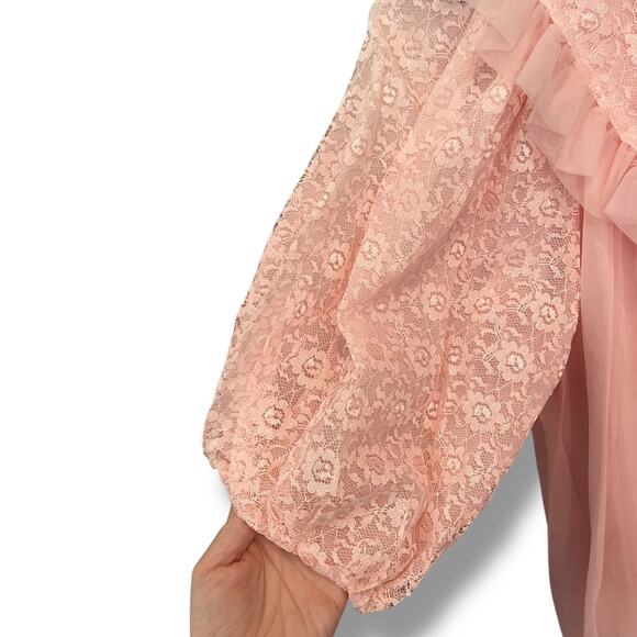 Vintage Pink Lace Nightgown Dress Coquette Cottagecore Lolita - Picture 15 of 16